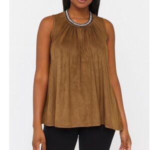 Freeway top faux suede sleeveless Boho Indian Western blouse embroidered SZ  M